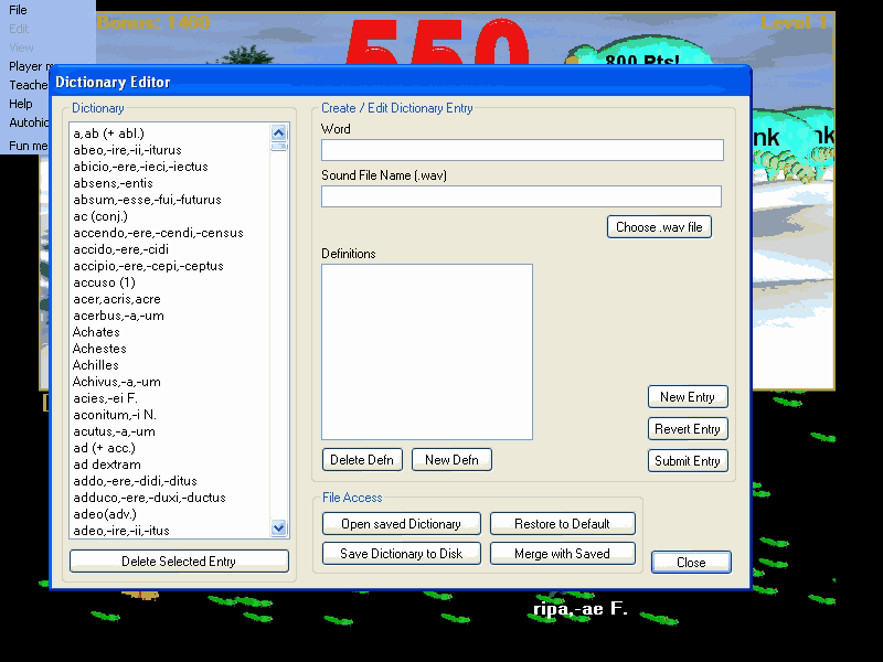 Teach Latin with Latin Dictionary manager tool